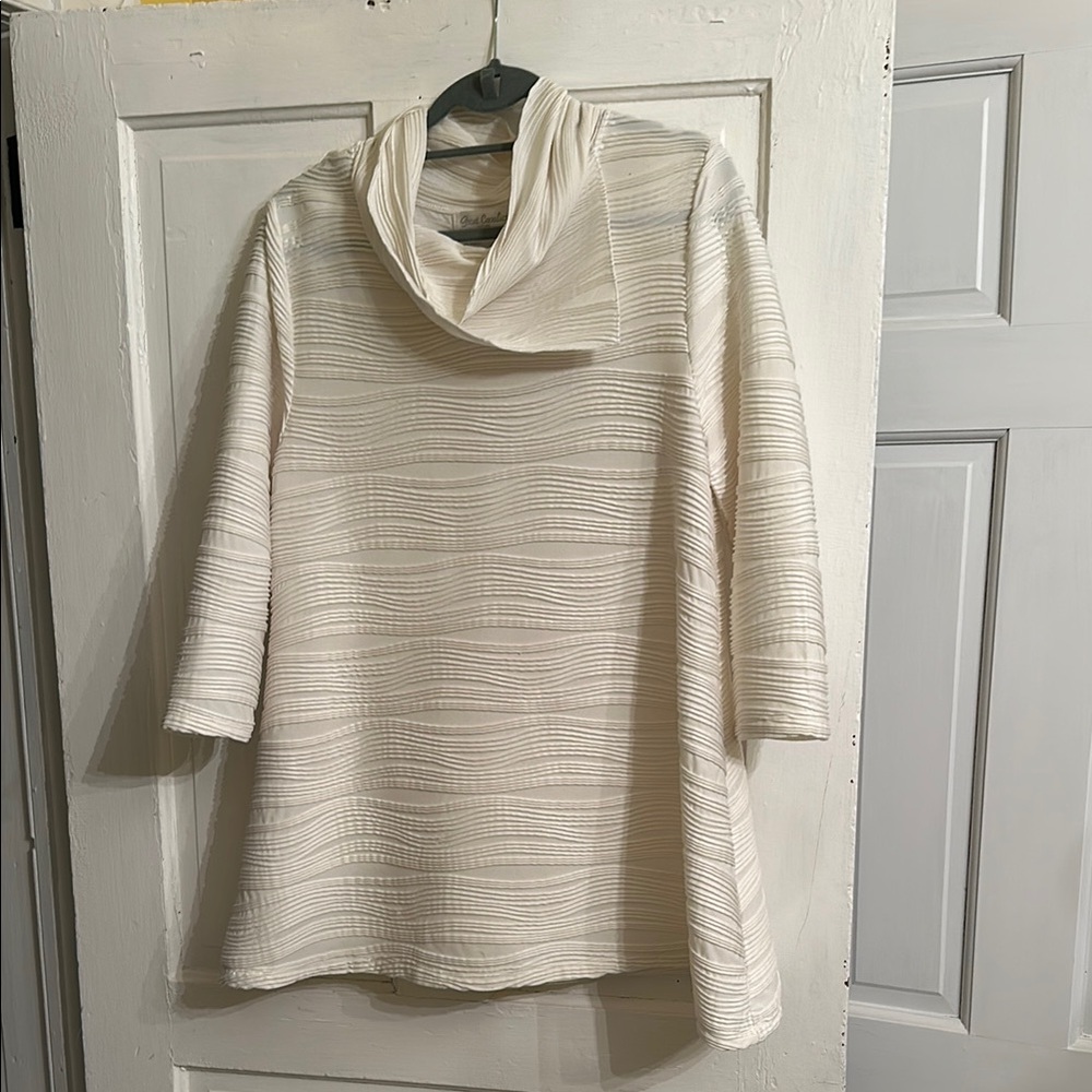Cream Cowl Neck Sweater with Long Sleeves and Relaxed Fit